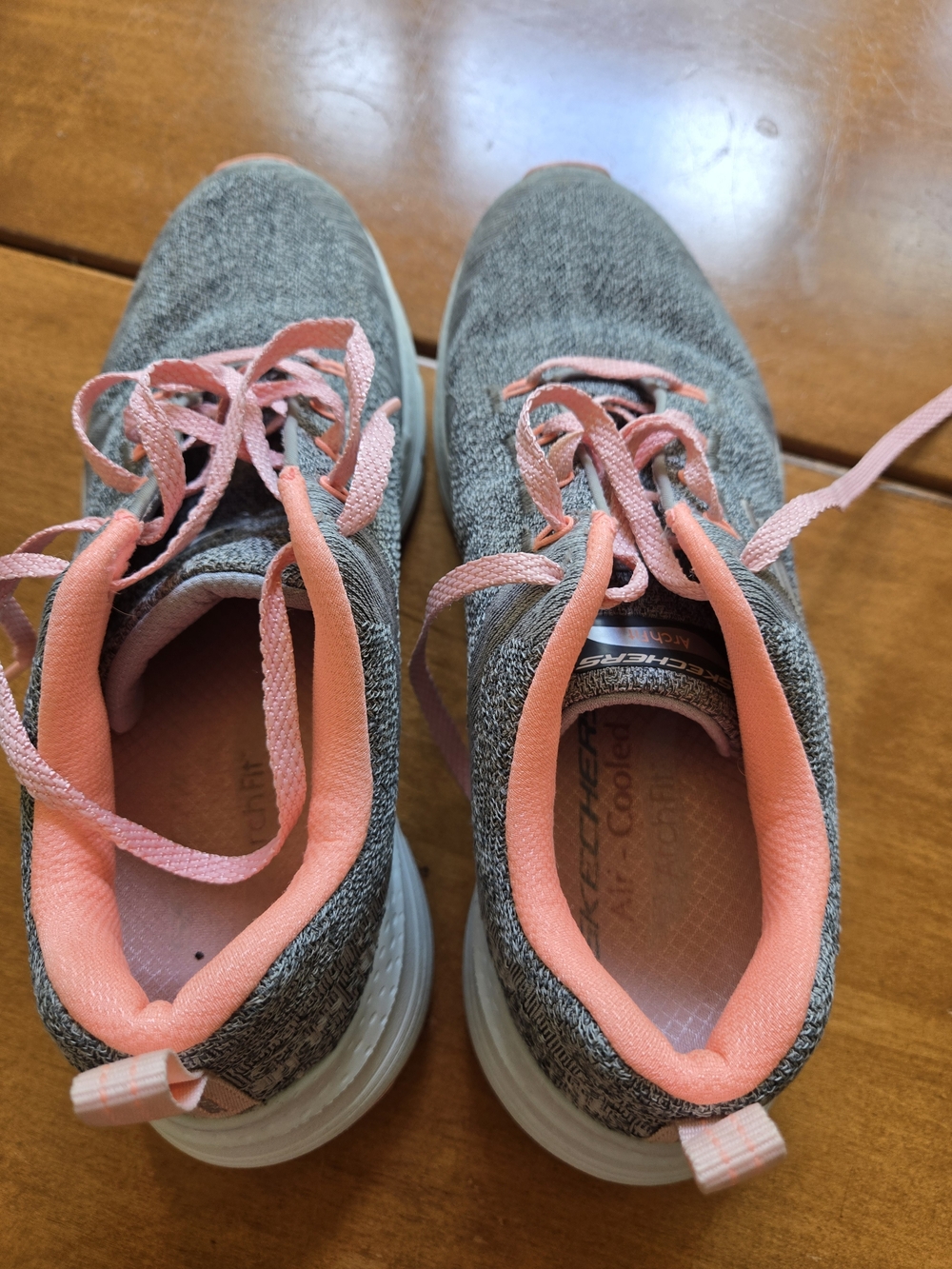 Skechers Gray Knit Sneakers with Coral Pink Accents